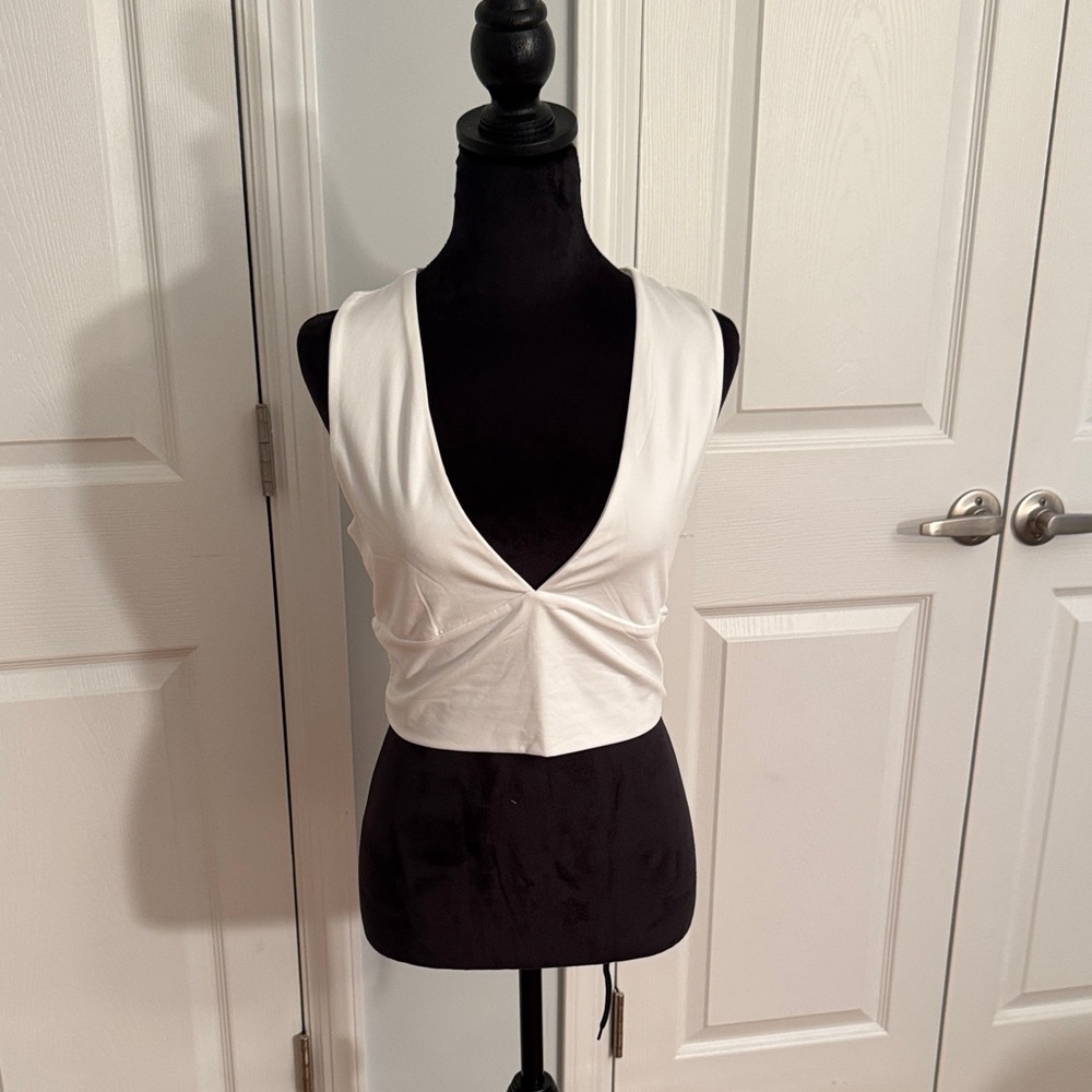 White Deep V-Neck Tank Top